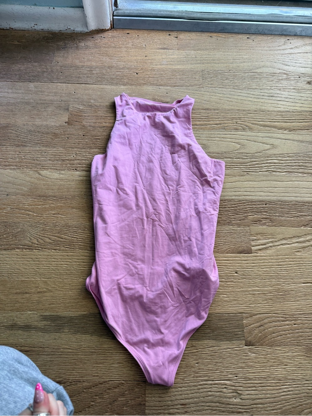 PINK Victoria's Secret Light Pink Ribbed High-Neck Bodysuit